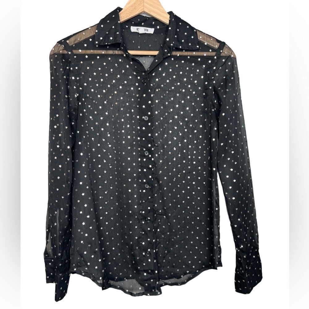 B B Dakota silver star semi sheer blouse XS‎ rocker edgy whimsical  whimsy